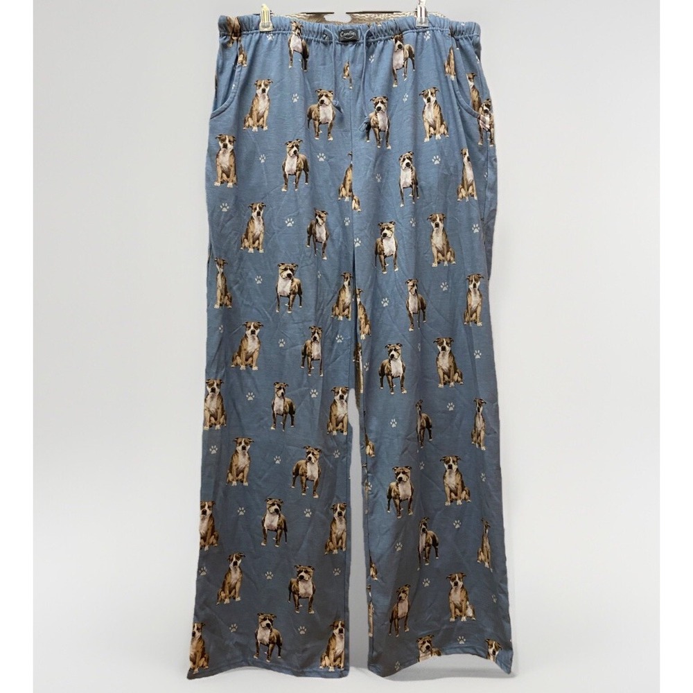 Comfies Boxer Dog‎ PJ's Pajama Bottoms L Blue Allover Print Cotton Blend Lounge
